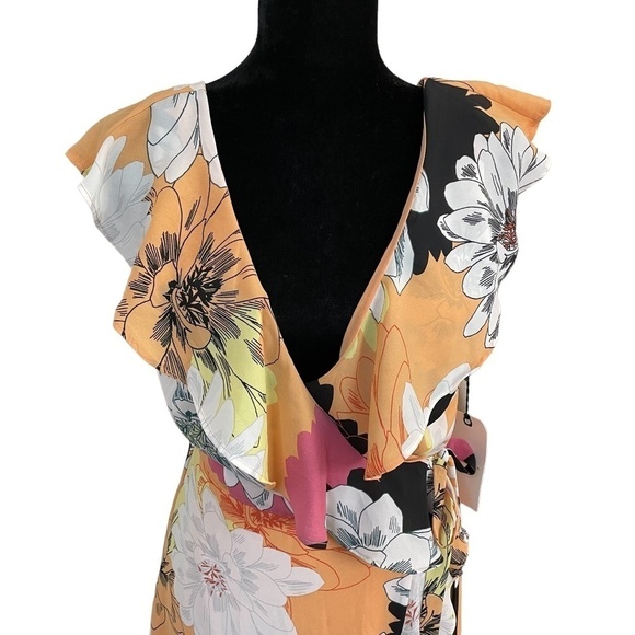 LEITH Dress Floral Wrap Lower Back High Low Front Lined Size S Cocktail NEW - Picture 2 of 16
